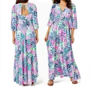 Lilly Pulitzer Pastel Floral Maxi Dress in Pink, Blue & Green